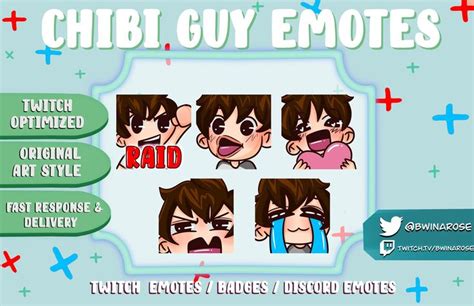 5 Brunette Hair Chibi Guy Emotes Twitch Emotes Pack Discord Emotes Pack Emotes For Streamer