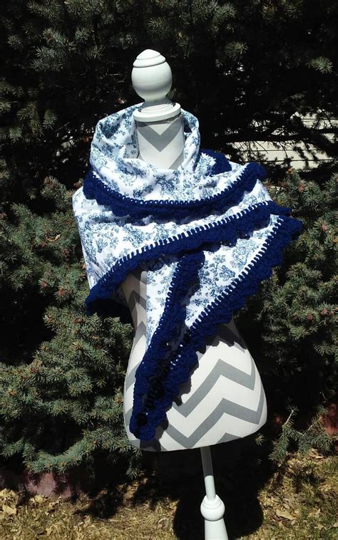 Flannel Wrap Flannel Scarf Crochet And Flannel Scarf Blue Etsy
