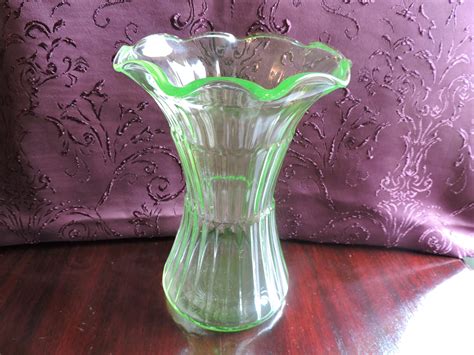 Vintage Tiffin Uranium Green Glass Fluted Ribbed Vase Circa Etsy