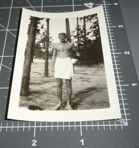 Shirtless Muscle Man Army Beefcake After Shower Towel Vintage Gay