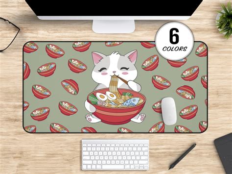 Cute Ramen Cat Deskmat Kawaii Aesthetic Anime Desk Mat Large Japanese