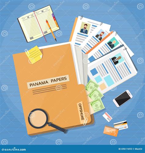 Panama Papers Folder Documents Offshore Company Stock Vector