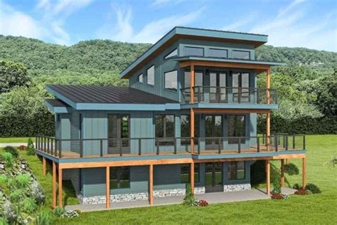 Bedroom Two Story Contemporary Mountain Home For Rear Sloping Lot