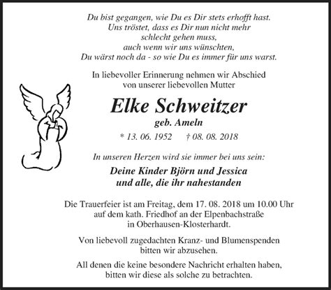 Traueranzeigen Von Elke Schweitzer Trauer In NRW De