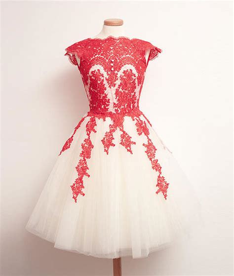 White Tulle Short Red Lace Prom Dresses Short Red Lace Homecoming Dre