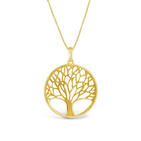 10K Yellow Gold Tree Of Life Pendant Charm Diamond Centres