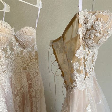 Assol Nudewedding Gown With High Splittulle Wedding Dress Etsy In 2024 Nude Lace Dress