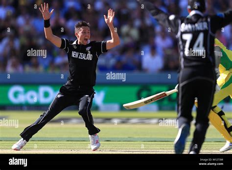 New Zealand's Trent Boult celebrates a hat-trick of wickets during the ICC Cricket World Cup ...