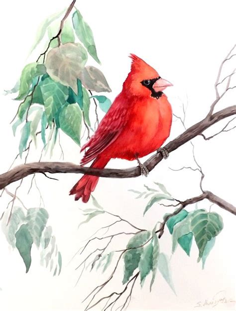 Cardinal Bird Original Watercolor Painting 12 X 9