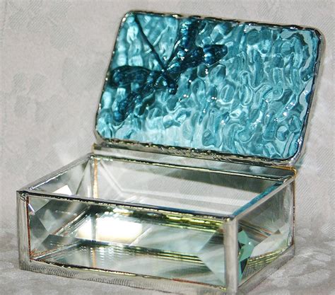 Stained Glass Jewelry Box Sky Blue 2x3 W Floral Stamped Etsy