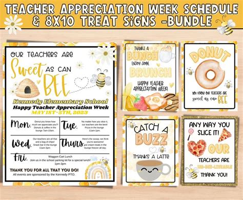 Bee Teacher Appreciation Itinerary Treat Signs Sweet As Can Bee