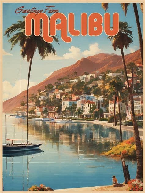 Malibu Beach California Vintage Travel Poster Postcard Stock