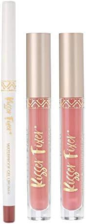 Belle Beauty Lip Kit Trio Bundle Set Lip Liner Lipstick Lip Gloss Pink Nude Kisser Fixer