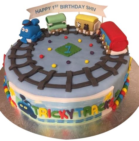 Colourful Tricky Tracks 1st Birthday Cake For Kids