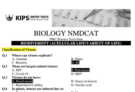 KIPS BIOLOGY NMDCAT PMC Practice Tests Data