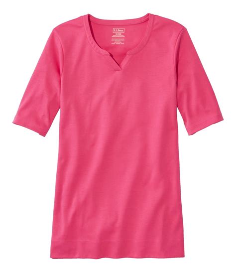 Womens Pima Cotton Tee Notch Neck Elbow Sleeve Tunic Tees And Knit