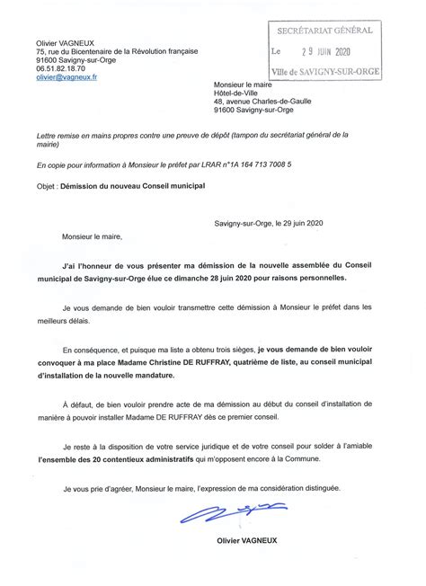 Modele Lettre Demission Conseiller Municipal