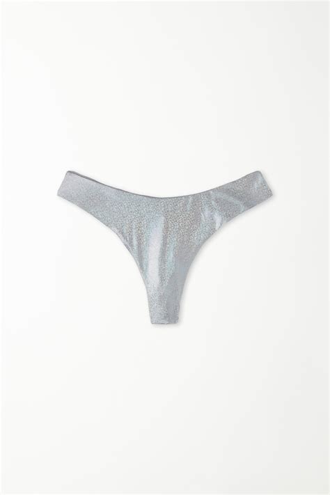 Braguita Brasileña de Bikini con Pernera Alta Redondeada Sparkle Grey