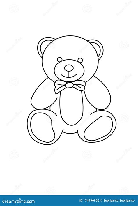 Teddy Bear Toys Black And White Lineart Drawing Illustration. Hand ...