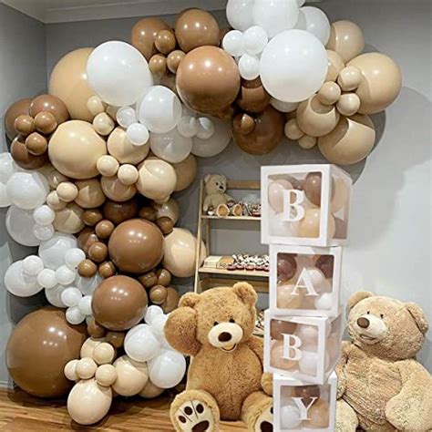 Teddy Bear Baby Shower Balloon Boxes Brown Garland Kit Arch Nude Neutral Cream Birthday Party
