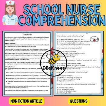 School Nurse Appreciation Comprehension by DBsKnees | TPT