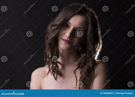 Smiling Brunette Model With Naked Shoulders Stock Image Image Of Romantic Perfect 78890825