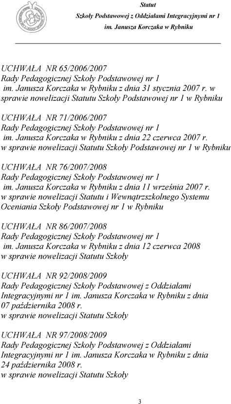 Statut Szko Y Podstawowej Z Oddzia Ami Integracyjnymi Nr Im Janusza