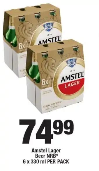 Amstel Lager Beer NRB 6 X 330 Ml PER PACK Offer At OK Liquor