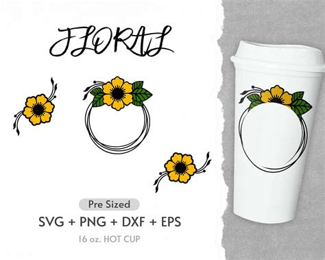 16oz Flower Hot Cup Svg Full Wrap Hot Cup Svg Wildflower Svg Leaf Svg Coffee Hot Cup Svg