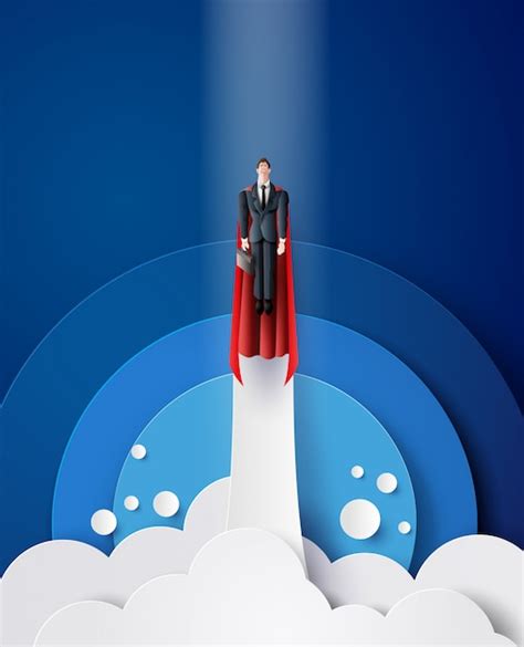 Premium Vector Super Businessman Flying On Sky