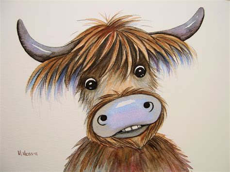 Funny Highland Cow Watercolour Highland Cow Painting Cow Painting