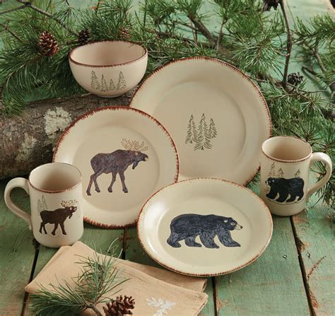 Rustic Wildlife Dinnerware Sets With Moose And Bear Designs Black