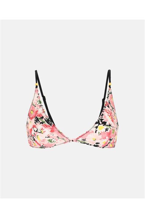 Stella McCartney Watercolor Floral Triangle Bikini Top Pink Editorialist