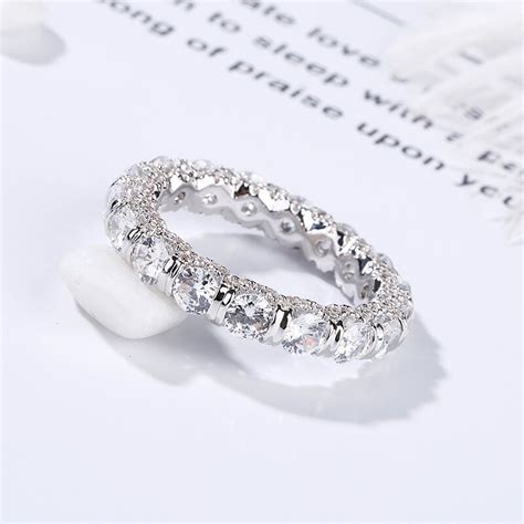 Jeulia Round Cut Eternity Three Sided Pave Sterling Silver Women S Band