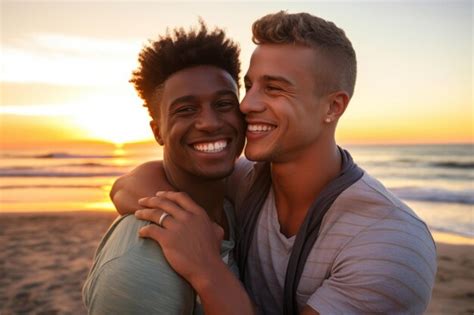 Premium Photo Black South African Gay Couple Hugging Smile Beach Laughing