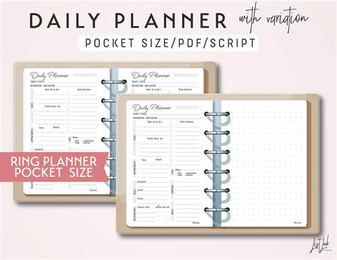 pocket size daily planner  variation printable ring etsy uk