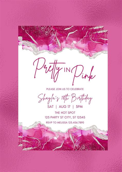 Editable Pink Birthday Invitation Pretty In Pink Hot Pink White And