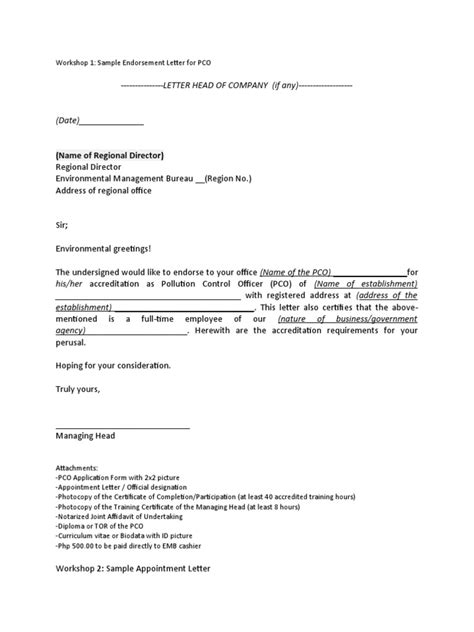 Sample Appoinment Letter And Endorsement Of A Pco For Accreditation Pdf Government Business