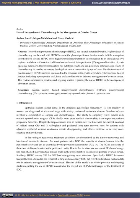 (PDF) Heated Intraperitoneal Chemotherapy in the Management of Ovarian ...