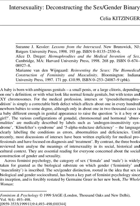 Intersexuality Deconstructing The Sex Gender Binary Celia Kitzinger
