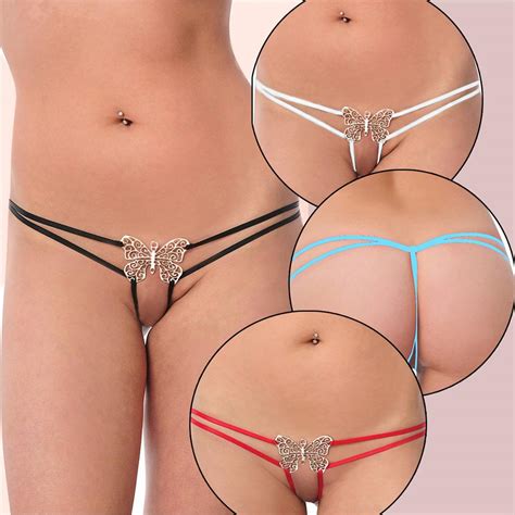 Sexy Lingerie Crotchless Panties Butterfly Metal G String Open Crotch Thong EBay