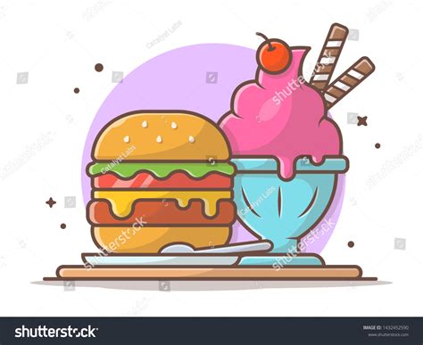 Burger Icon Cup Ice Cream Cherry Stock Vector (Royalty Free) 1432452590 | Shutterstock