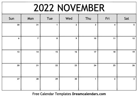 November 2022 Calendar Free Printable With Holidays And Observances