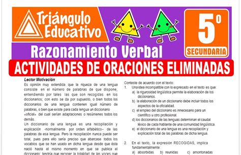 Actividades De Oraciones Eliminadas Para Quinto De Secundaria