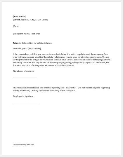 Warning Letter For Safety Violation Word And Excel Templates