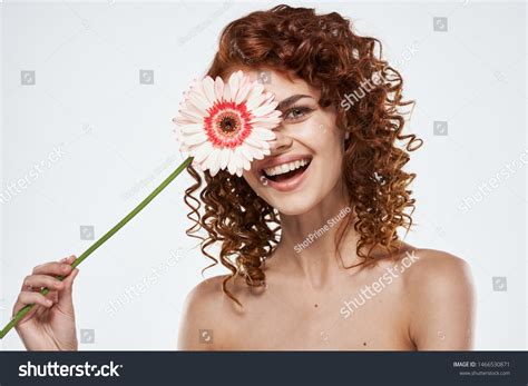Cheerful Beautiful Woman Naked Shoulders Flower Stock Photo Shutterstock