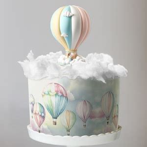 Dreamy Hot Air Balloon Edible Image Cake Wrap Baby Shower First Birthday Pastel Cake Decor