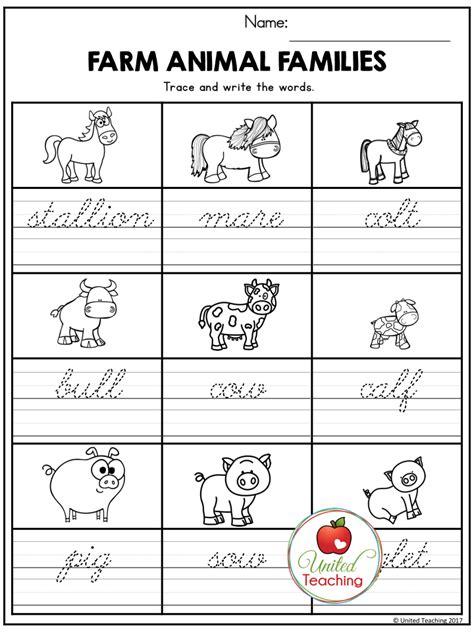 Teach The Names Of Farm Animals While Reinforcing Cursive Handwriting