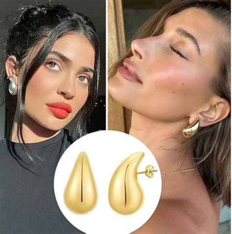 Hailey Kylie Bottega Drop Earrings Dupe Teardrop Chunky Dome Hoop Etsy