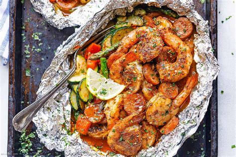 Cajun Sausage Shrimp Foil Packs Shrimp Sausage Main Dish Recipes